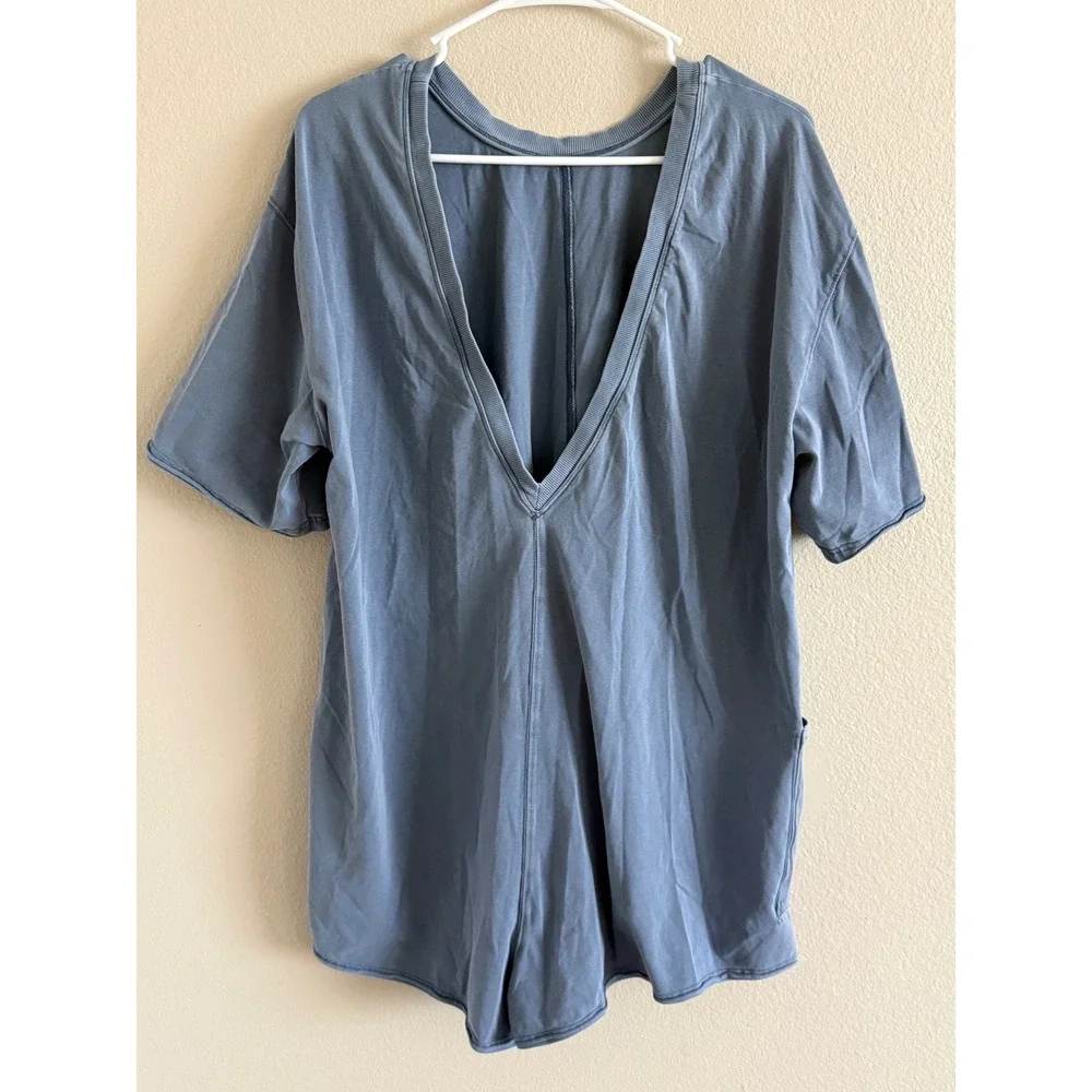 Free People Movement Hot Shot Reversible Romper Blue Gray Short Sleeve Size M - Picture 2 of 3